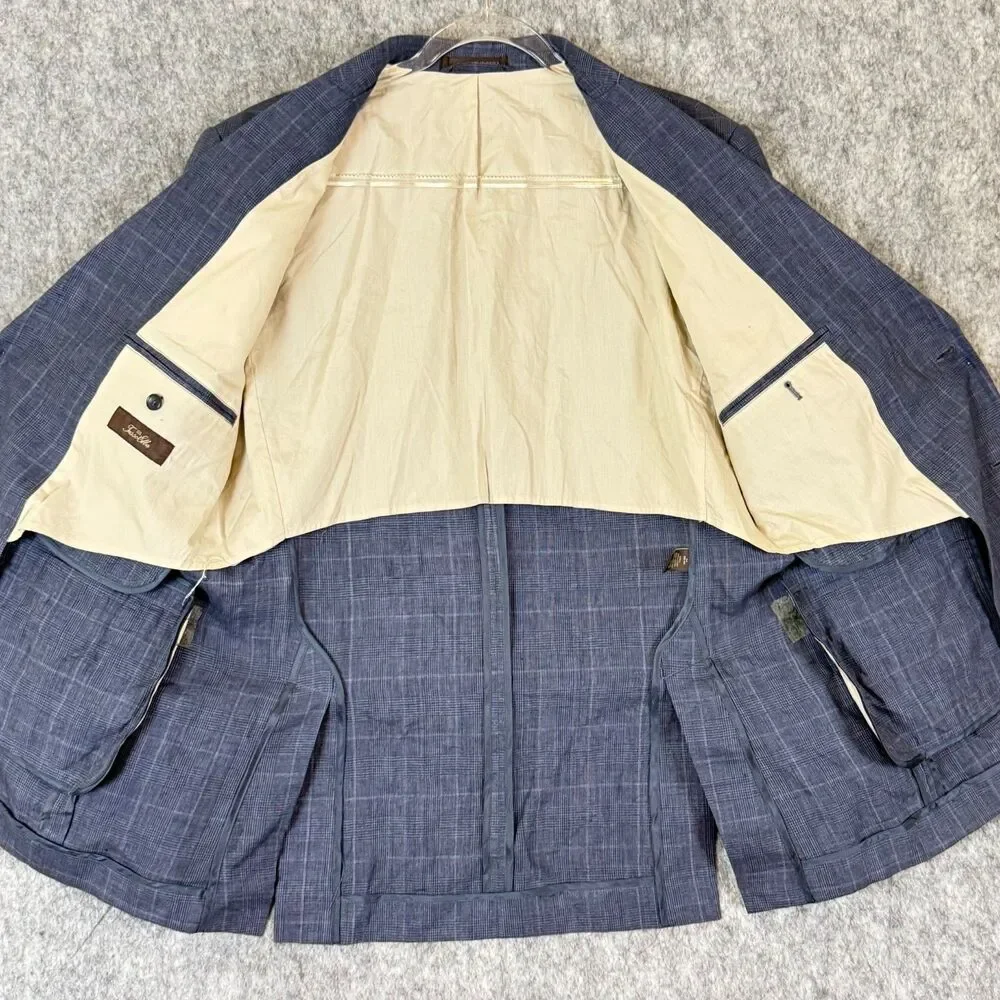 Tasso Elba Blazer Jacket Mens Blue Linen Sport Coat Summer Wedding Unstructured